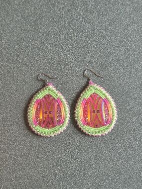 Neon Pink & Lime Green Teardrop Beaded Earrings